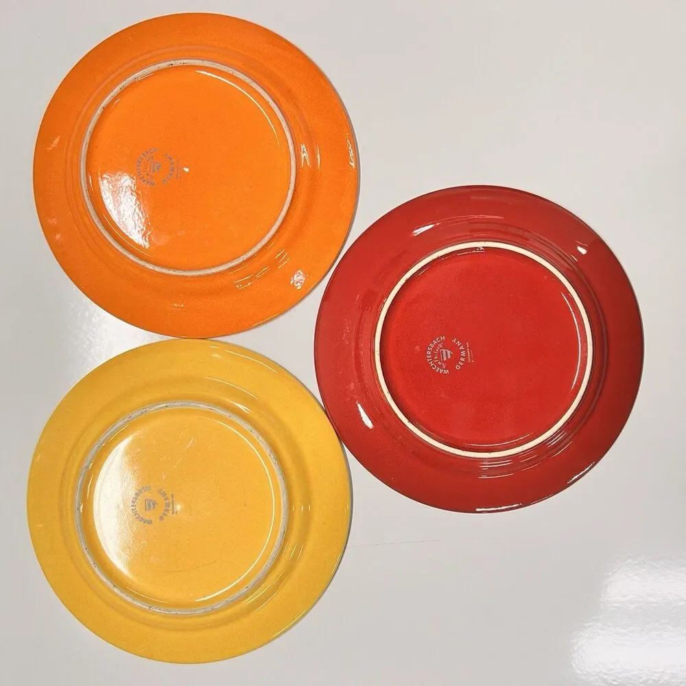 Vintage Waechtersbach Germany Plates Set 3 Red Orange Yellow 8” MCM